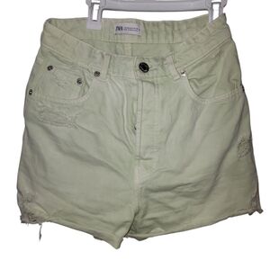 Zara light green distress shorts